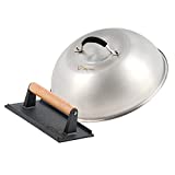 BBQ Toro Campana de acero inoxidable con prensa de carne de hierro fundido | Ø 31,5cm | campana de hamburguesa, cloche, campana de hamburguesa de acero inoxidable, cúpula de fusión, cloche para servir platos